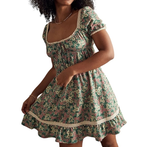 Urban Outfitters Alice Green Floral Mini Dress - Picture 1 of 13